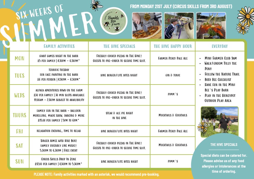 Six Weeks of Summer Timetable